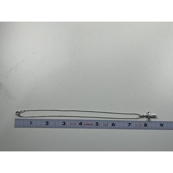 Sterling Silver Necklace 15.25" Ball Chain Clear Quartz Cross Pendant - Picture 2 of 12